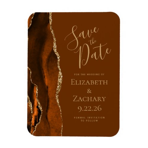 Burnt Orange Gold Agate Brown Save the Date Magnet