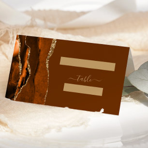 Burnt Orange Gold Agate Brown Wedding Table Place Card