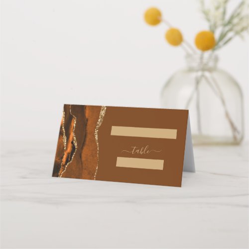 Burnt Orange Gold Agate Brown Wedding Table Place Card