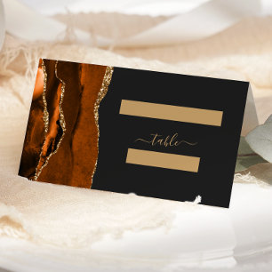 Burnt Orange Gold Agate Dark Wedding Place Card