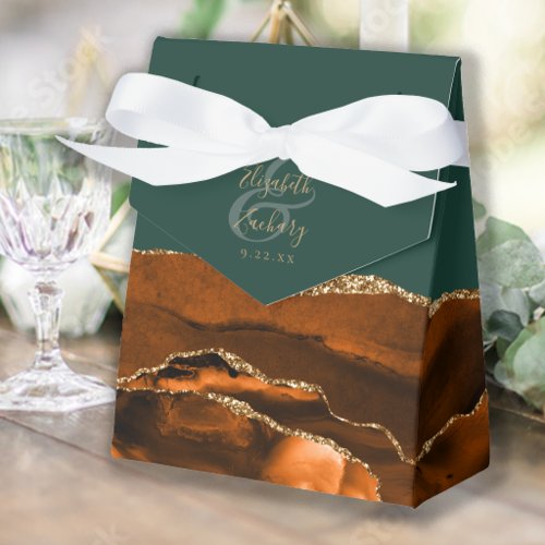 Burnt Orange Gold Agate Emerald Green Favor Boxes