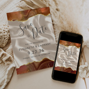 Burnt Orange Gold Agate Ivory Silk Save the Date