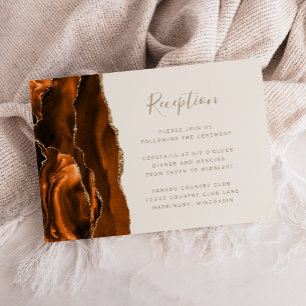 Burnt Orange Gold Agate Ivory Wedding Reception Enclosure Card