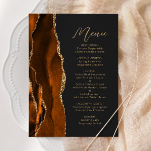 Burnt Orange Gold Agate Modern Script Dark Wedding Menu
