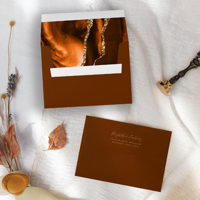 Burnt Orange Gold Agate Nutmeg Brown Wedding Envelope (Creator Uploaded)