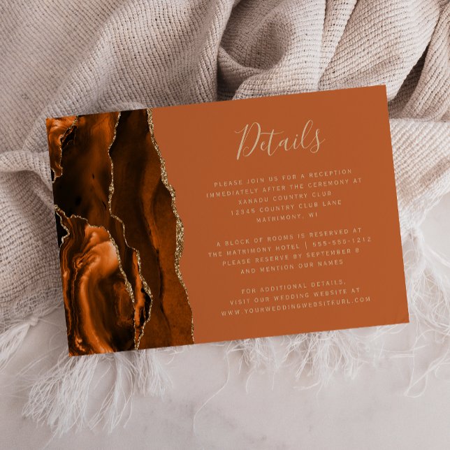 Burnt Orange Gold Agate Wedding Details Enclosure Card (Creator Uploaded)
