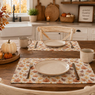 Burnt Orange Gold Brown Fall Leaf Modern Farmhouse Cloth Placemat