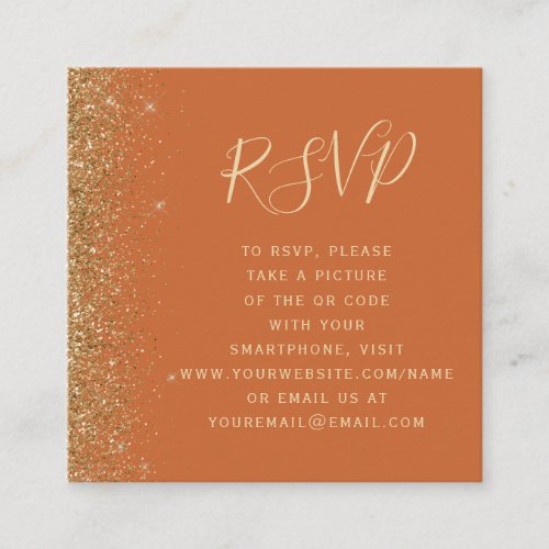 Burnt Orange Gold Glitter Wedding QR Code RSVP Enclosure Card