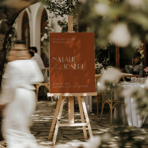 Burnt Orange Gold Old Money Wedding Welcome Sign