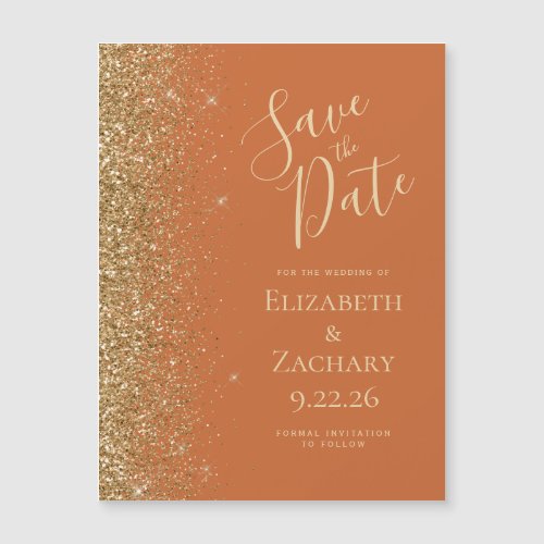 Burnt Orange Gold Save the Date Magnetic Card