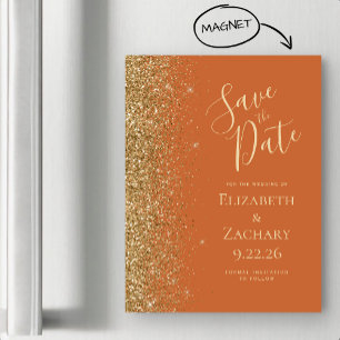 Burnt Orange Gold Save the Date Magnetic Card
