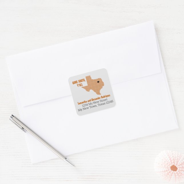 Burnt Orange Gone South, Y'All Moving Square Sticker (Envelope)