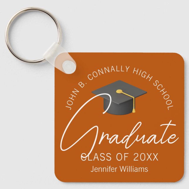 Burnt Orange Graduate Custom 2025 Graduation Keychain (Front)