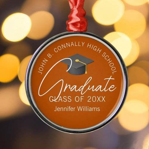 Burnt Orange Graduate Custom Graduation Christmas Metal Ornament