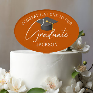 Burnt Orange Graduate Custom Graduation Party Cake Topper