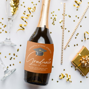 Burnt Orange Graduate Custom Graduation Party Sparkling Wine Label