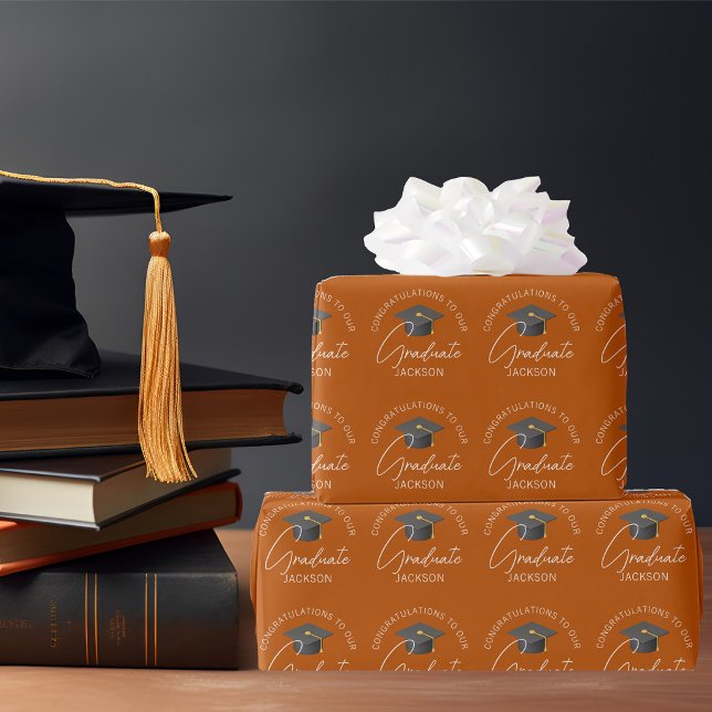 Burnt Orange Graduate Personalized Graduation Wrapping Paper (Creator Uploaded)