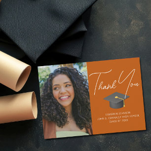 Burnt Orange Graduate Photo Custom Graduation Thank You Card