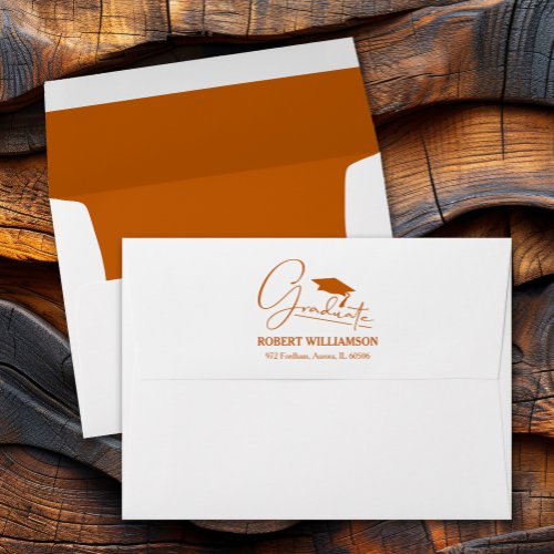 Burnt Orange Graduation Cap Return Address  Envelope