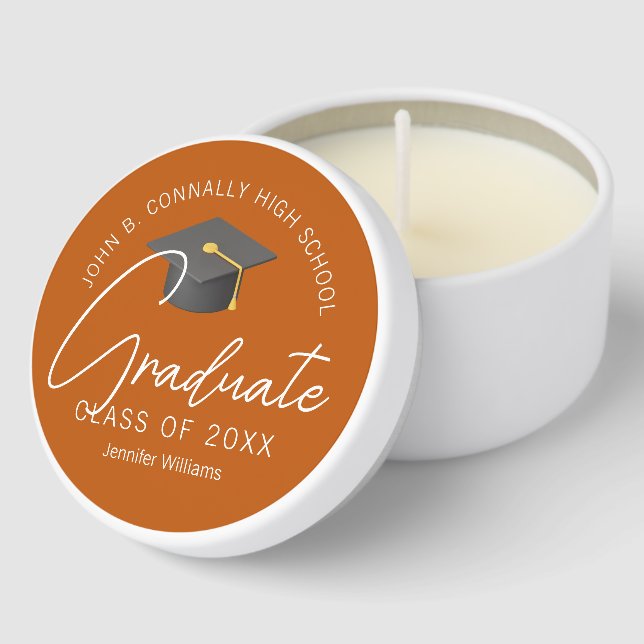 Burnt Orange Graduation Party Customized Graduate Mini Candle Favors (Corner)