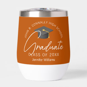 Burnt Orange Graduation Party Customized Graduate Thermal Wine Tumbler