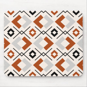 Burnt orange gray and beige geometric pattern mouse pad