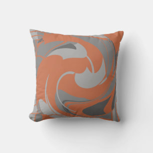 Burnt Orange Gray Charcoal Abstract Flower Mosaic Throw Pillow
