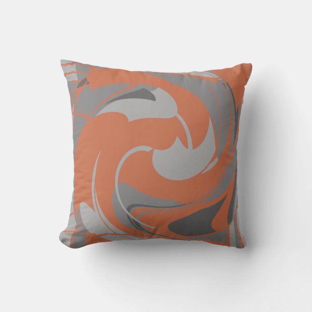 Burnt Orange Gray Charcoal Abstract Flower Mosaic Throw Pillow (Front)