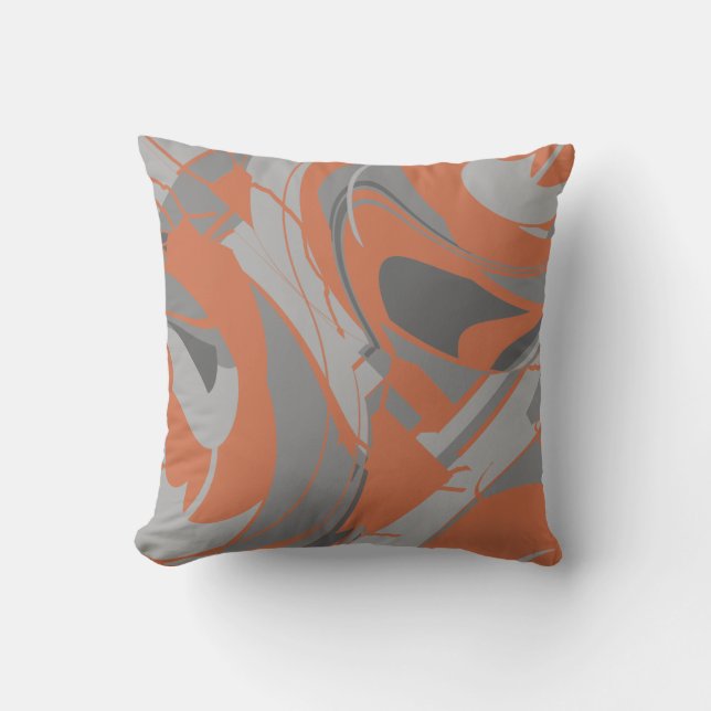 Burnt Orange Gray Charcoal Abstract Swirling Motif Throw Pillow (Front)