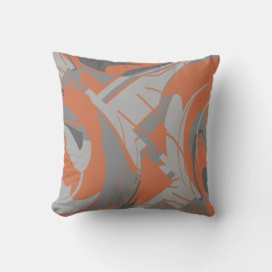 Burnt Orange Gray Charcoal Lush Leaf Art Swirls Throw Pillow