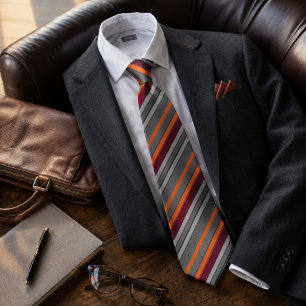 Burnt Orange Gray Charcoal Multi-Stripe Neck Tie