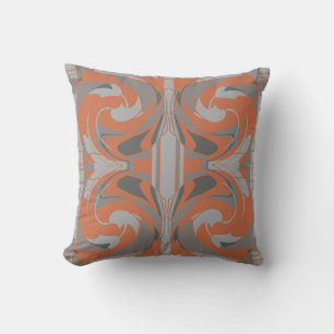 Burnt Orange Gray Charcoal Swirling Large Mosaics Throw Pillow