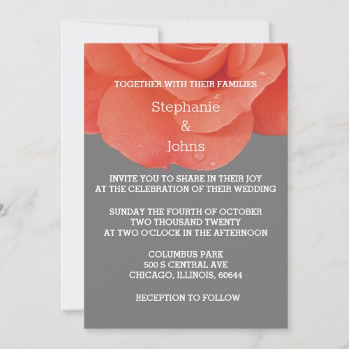 Burnt Orange Grey Floral Modern Elegant Wedding Invitation