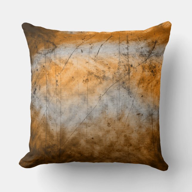 Burnt Orange Grey Grunge Scratch Abstract Throw Pillow (Front)