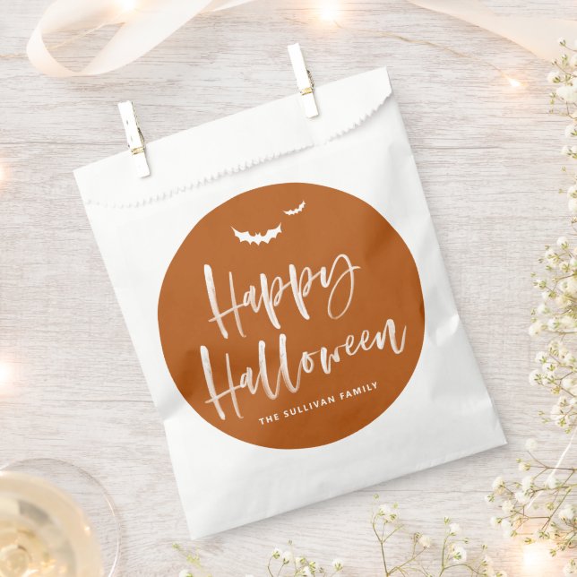 Burnt Orange Happy Halloween Brush Calligraphy Favor Bag (Clipped)