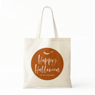 Burnt Orange Happy Halloween Brush Calligraphy Tote Bag