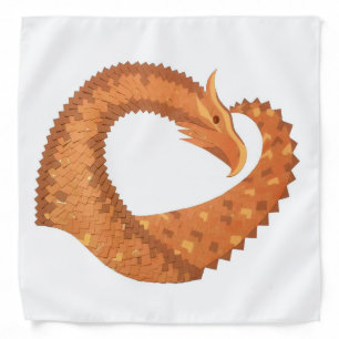 Burnt orange heart dragon on white bandana