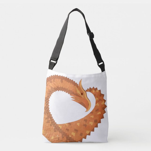 Burnt orange heart dragon on white crossbody bag (Front)
