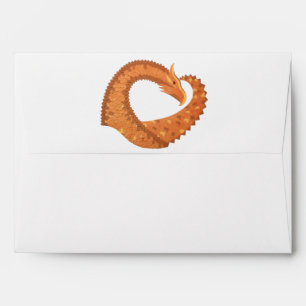 Burnt orange heart dragon on white envelope