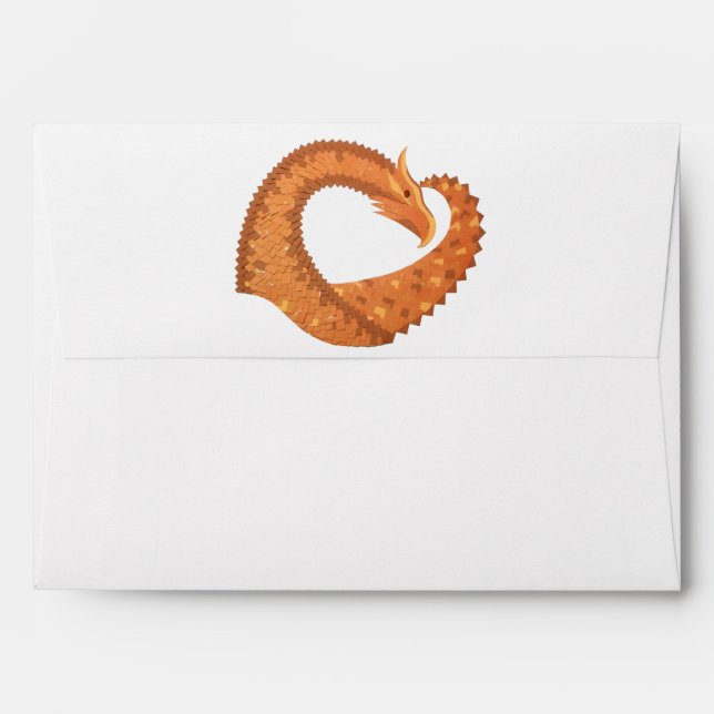 Burnt orange heart dragon on white envelope (Back (Top Flap))