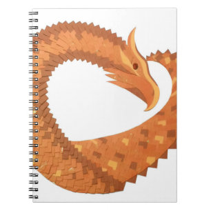 Burnt orange heart dragon on white notebook