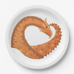 Burnt orange heart dragon on white paper plates
