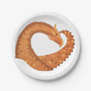 Burnt orange heart dragon on white paper plates