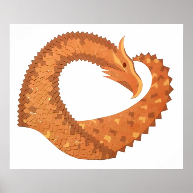 Burnt orange heart dragon on white poster (Front)