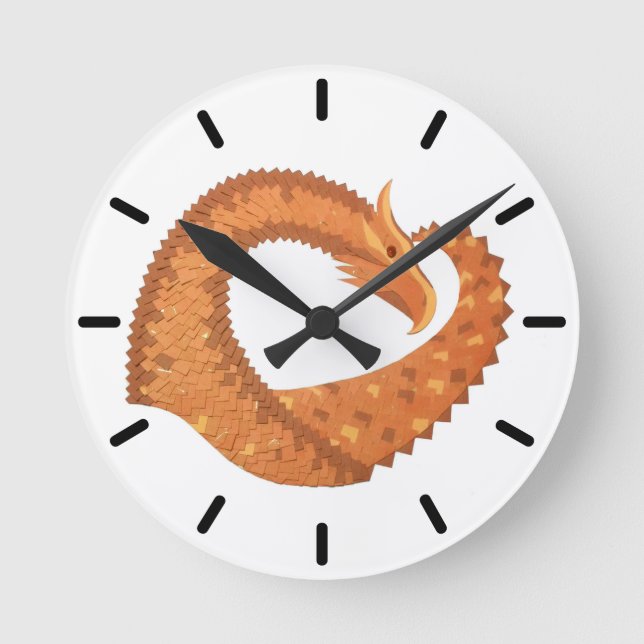Burnt orange heart dragon on white round clock (Front)