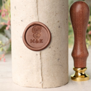 Burnt Orange Heart Lock initials wedding Wax Seal Stamp