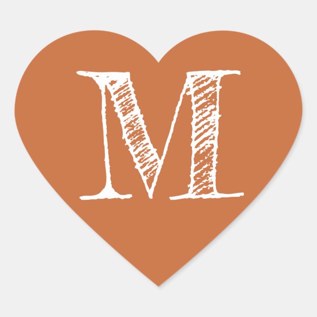 Burnt Orange Heart Minimalist Monogram Initial Heart Sticker (Front)