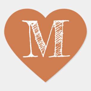 Burnt Orange Heart Minimalist Monogram Initial Sticker