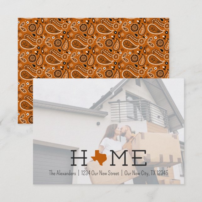 Burnt Orange HOME Texas Moving Announcement (Front/Back)