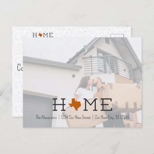 Burnt Orange HOME Texas Moving Announcement Postcard